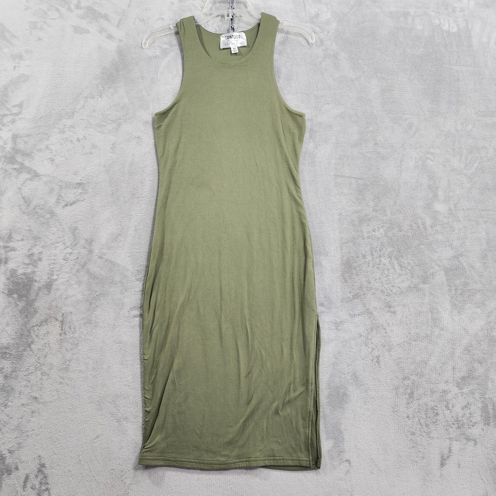 Contour Collection Dress Womens M Green Sleeveless Racerback Bodycon Tank Midi